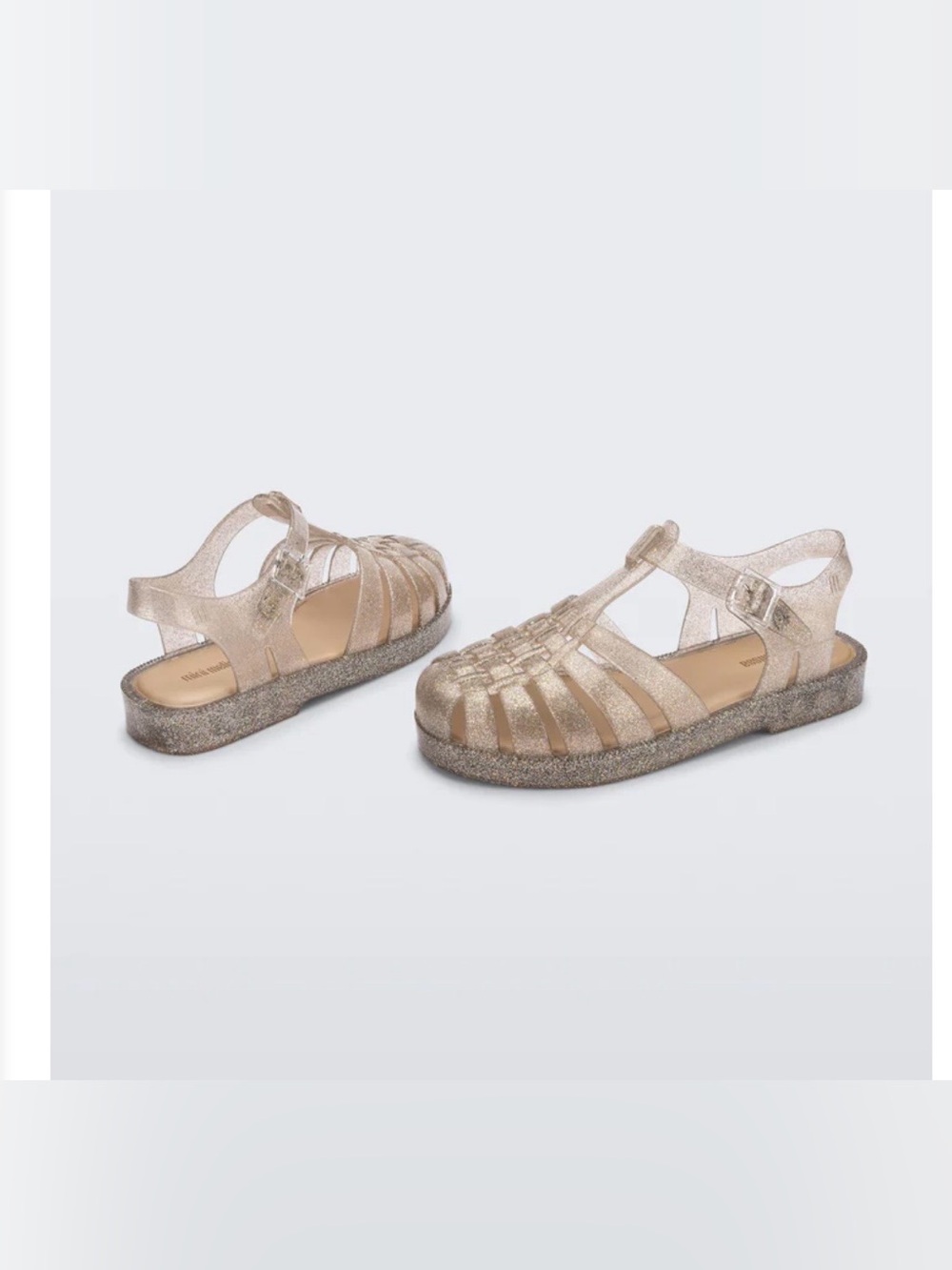 Mini Melissa Girls' Possession Jelly Sandals in Beige/Silver Glitter
